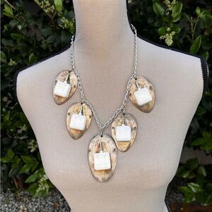 Artisan flattened spoons and  Squeare  chip readers Statement Necklace
